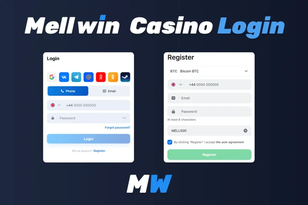 Mellwin Casino Login and SIgn Up Forms